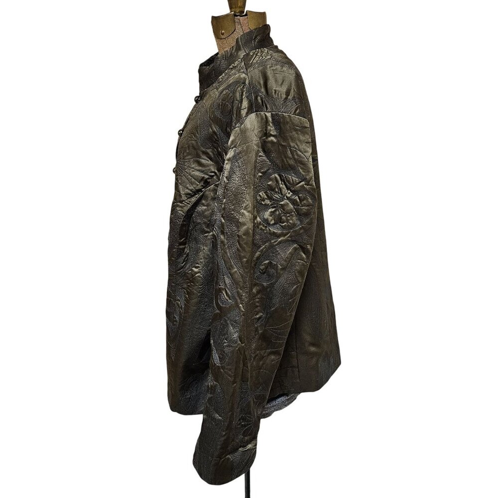 Coldwater Creek Jacket Womens 2X Silk Blend Quilted Stitch Asian Imperial Green - Picture 2 of 11